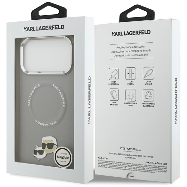 Etui Karl Lagerfeld Karl & Choupette     Pins MagSafe do iPhone 17 Pro Max szary
