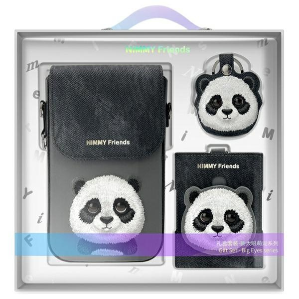 Nimmy Zestaw 3w1 torebka na telefon + portfel + etui na lokalizator czarny/black Big Eyed Pet 2.0 Panda