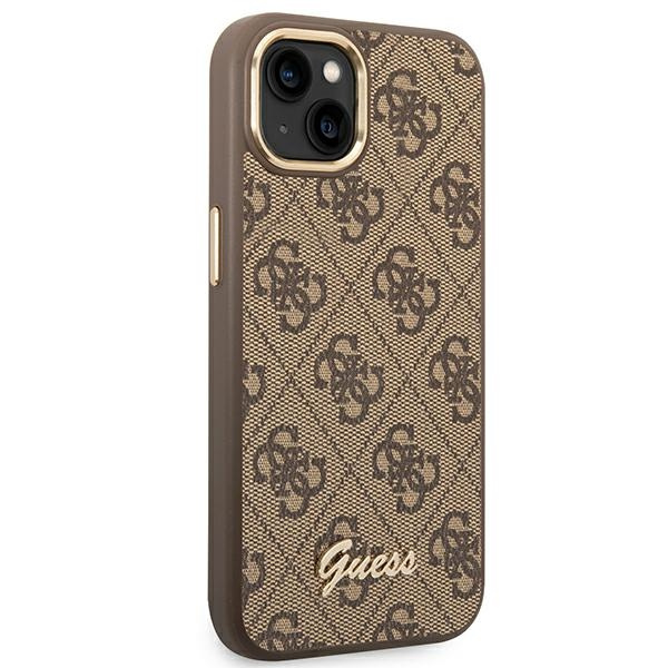 Guess GUHCP14SHG4SHW iPhone 14 / 15 / 13 6.1" brązowy/brown hard case 4G Vintage Gold Logo