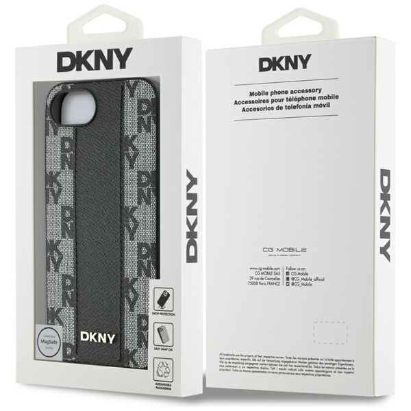 Etui DKNY Leather Checkered Mono Pattern MagSafe do iPhone 16e czarny