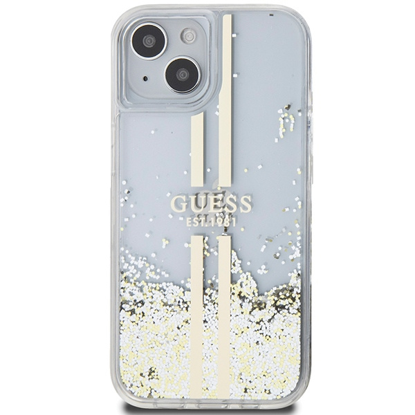 Guess GUHCP15MLFCSEGT iPhone 15 Plus /14 Plus 6.7" transparent hardcase Liquid Glitter Gold Stripes