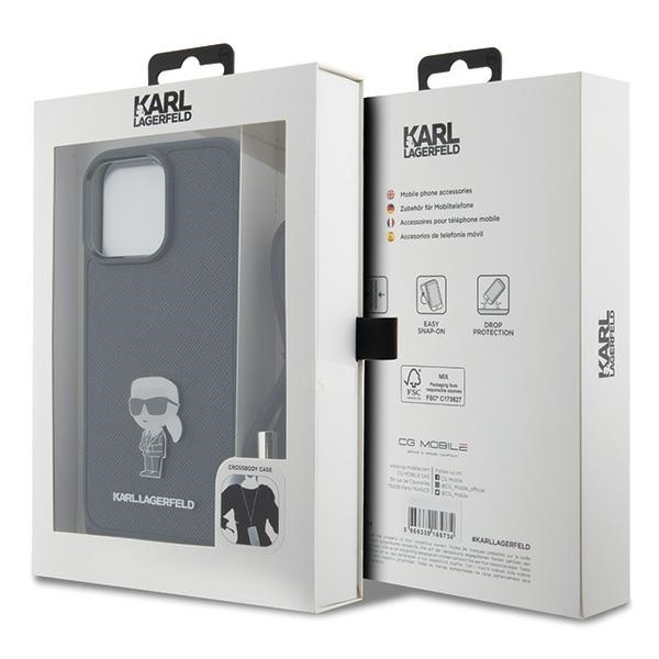 Etui Karl Lagerfeld Crossbody Saffiano Monogram Metal Pin Karl & Choupette na iPhone 15 Pro Max - czarne