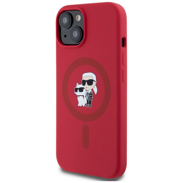 Etui Karl Lagerfeld Silicone             Karl&Choupette Heads Ring MagSafe do iPhone 15 czerwony