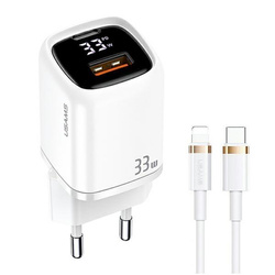 USAMS Ład. siec. 1xUSB-C+1xUSB T46 33W PD3.0 +QC3.0 Fast Charging +kabel U63 USB-C/Lightning biały/white UDTZ02 (USAMS-UD)