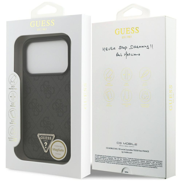 Etui Guess Leather 4G Triangle Strass    MagSafe do iPhone 17 Pro czarny
