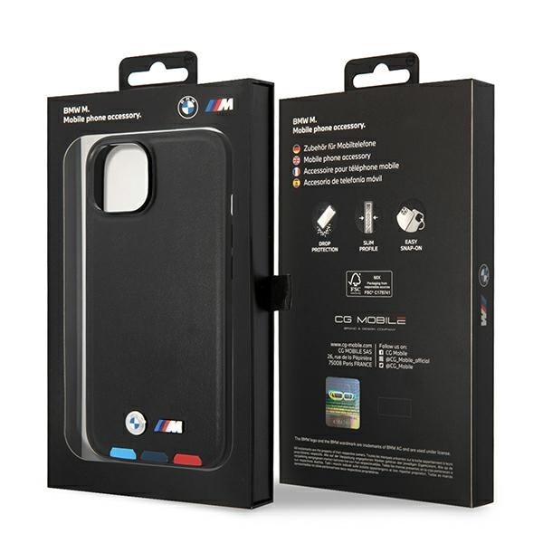 Etui BMW Leather Stamp Tricolor MagSafe na iPhone 14 Plus - czarne