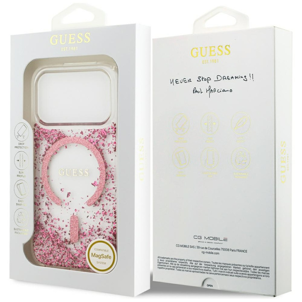 Etui Guess Resin Bottom Glitter MagSafe  do iPhone 17 Pro różowy
