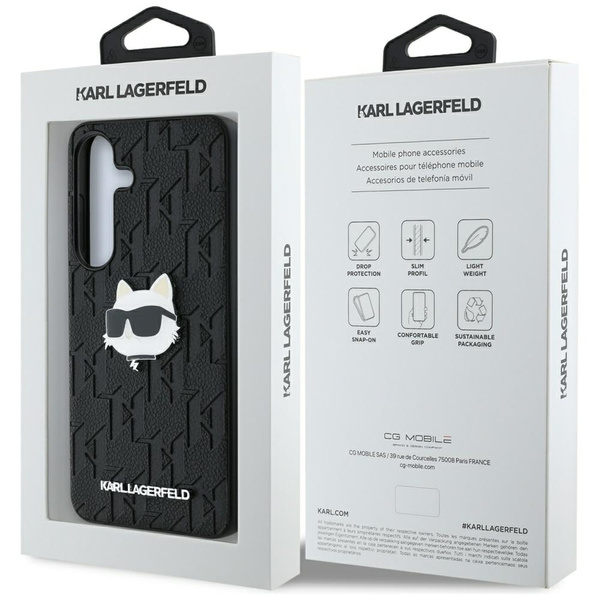 Etui Karl Lagerfeld Leather Monogram Pin  Logo Choupette Head Samsung Galaxy S25 Plus czarny