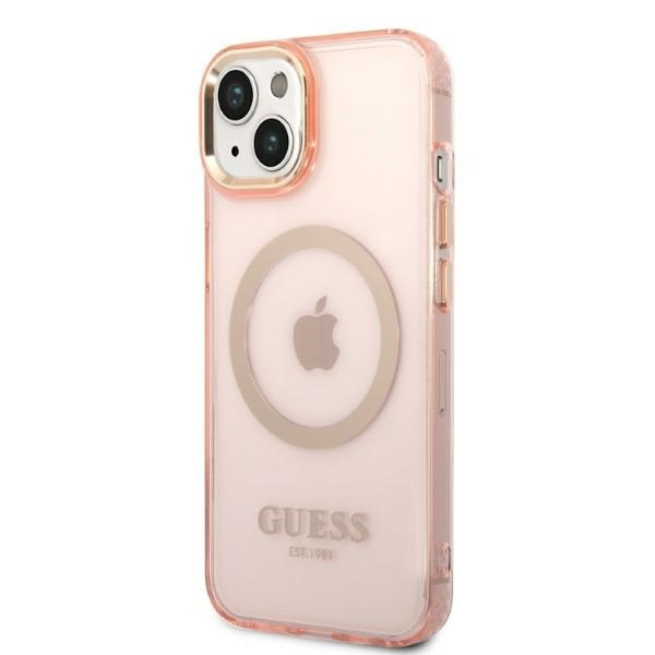 Guess GUHMP14MHTCMP iPhone 14 Plus / 15 Plus 6.7" różowy/pink hard case Gold Outline Translucent MagSafe