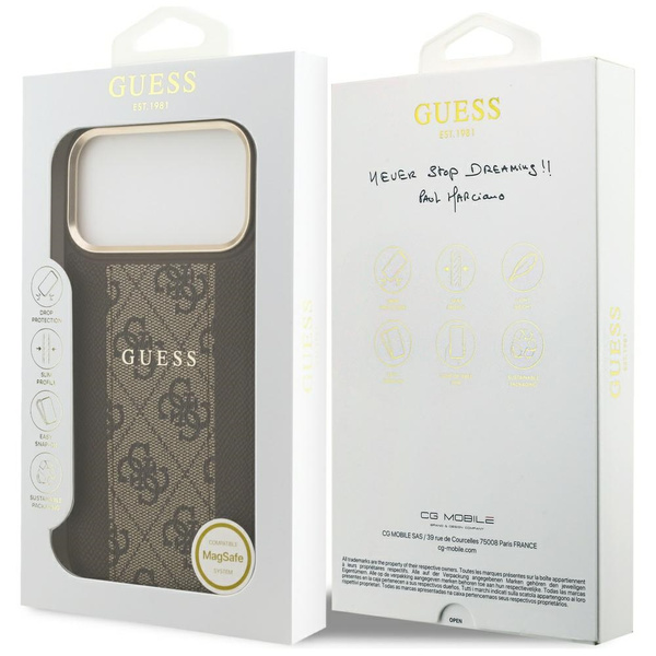 Etui Guess 4G Stripe MagSafe do iPhone   17 Pro Max brązowy
