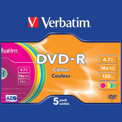 Płyta DVD-R Verbatim COLOUR SLIM 4.7GB 16X 5szt wielokolorowy 43557