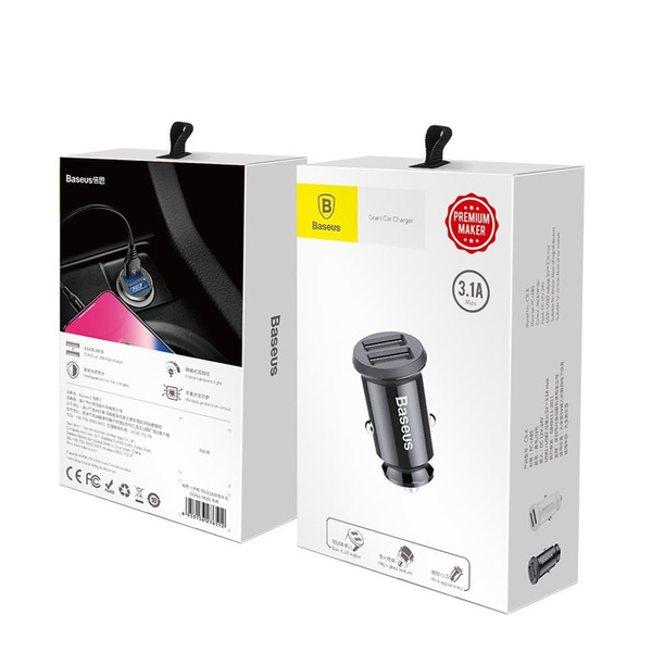 Mini ładowarka Baseus Grain Car Charger CCALL-ML01 samochodowa 2x USB-A 3.1A - czarna