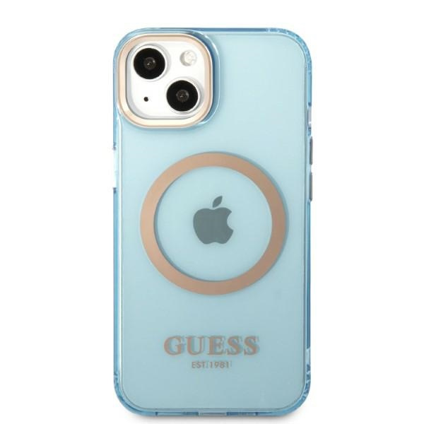 Guess GUHMP13MHTCMB iPhone 13 / 14 / 15 6.1" niebieski/blue hard case Gold Outline Translucent MagSafe