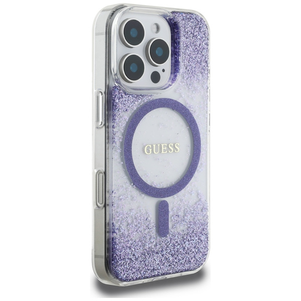 Etui Guess HC Resin Bottom Glitter do iPhone 16 Pro Max MagSafe fioletowy