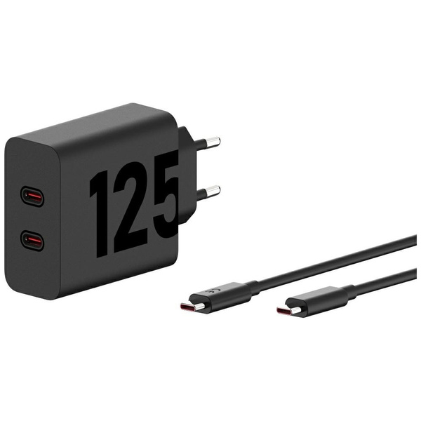 Ładowarka sieciowa Motorola TurboPower 125W Dual 2x USB-C z kablem USB-C 1m czarny