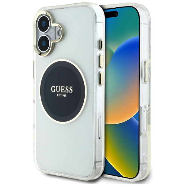 Etui Guess IML Metal Colored Circle      Classic Logo MagSafe do iPhone 16 czarny