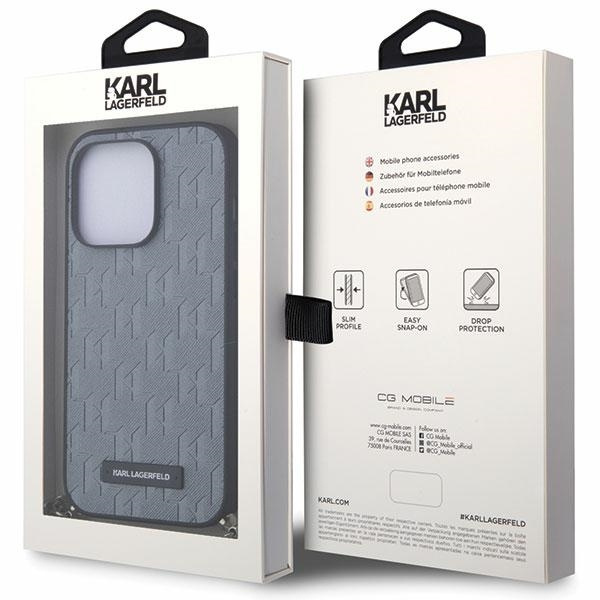 Etui Karl Lagerfeld Saffiano Monogram Chain na iPhone 14 Pro Max - srebrne