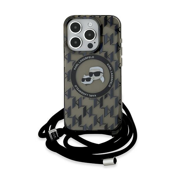 KARL LAGERFELD KLHMP15LHCKCKLCK IPHONE 15 PRO 6.1" BLACK/BLACK HARDCASE IML CROSSBODY MONOGRAM KARL & CHOUPETTE HEAD MAGSAFE