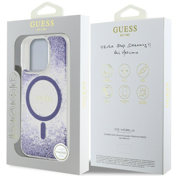 Etui Guess HC Resin Bottom Glitter do iPhone 16 Pro MagSafe fioletowy