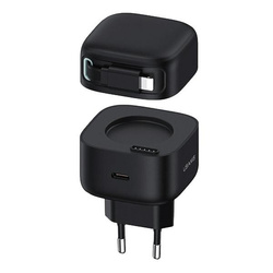 USAMS Ład. siec. 1xUSB-C ze zwijanym kablem Lighning Retractable PD+QC 35W Gan Fast Charging czarny/black XMF Series CC209TC01 (US-CC209)
