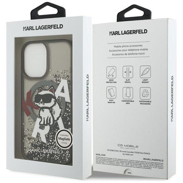 Etui Karl Lagerfeld Liquid Glitter       Choupette Logo MagSafe do iPhone 17 czarny