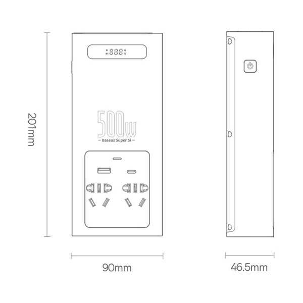 Baseus samochodowa przetwornica inwerter prądu 150W 12V / 500W 220V (wtyczka EU i CN) czarny (CGNB000101)