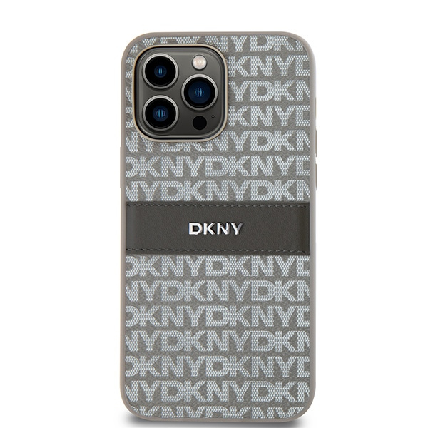 DKNY DKHCP14LPRTHSLE iPhone 14 Pro6.1" beżowy/beige hardcase Leather Mono Stripe & Metal Logo