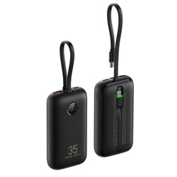 VEGER powerbank 10000 mAh z wbudowanymi kablami Typ C / Lightning PD QC3.0 35W K1 (W1188) czarny