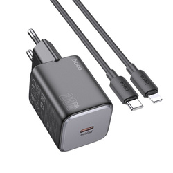 Ładowarka sieciowa do telefonu Hoco USB C QC PD 20W + kabel USB C do Lightning N40 czarna