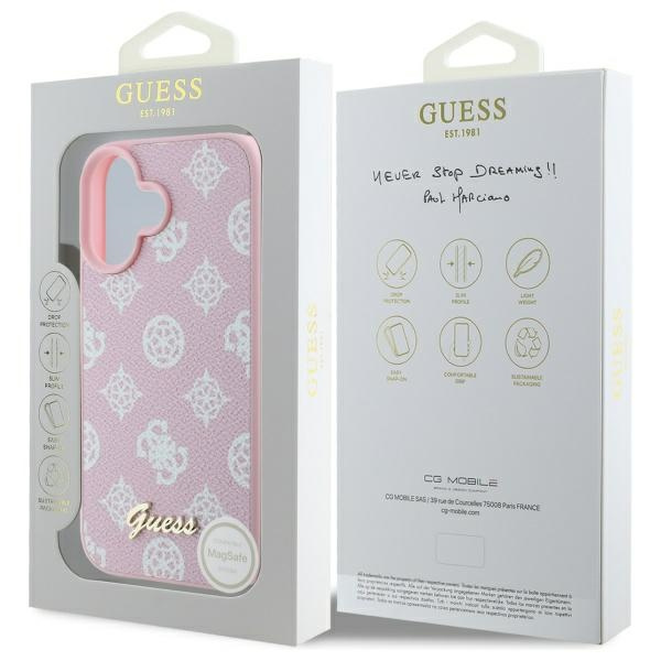 Guess GUHMP16SPGPYSP iPhone 16 6.1" różowy/pink hardcase Peony Script MagSafe