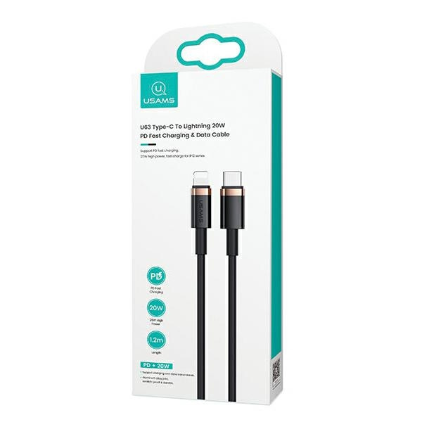 USAMS Kabel U63 USB-C na Lightning 1,2m20W PD Fast Charge czarny/black SJ484USB01 (US-SJ484)