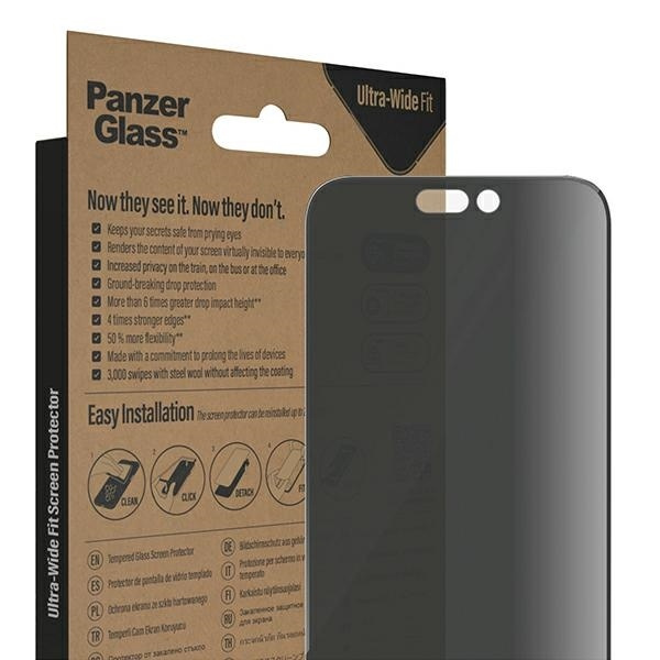 PanzerGlass Ultra-Wide Fit iPhone 14 Pro Max 6,7" Privacy Screen Protection Antibacterial Easy Aligner Included P2786
