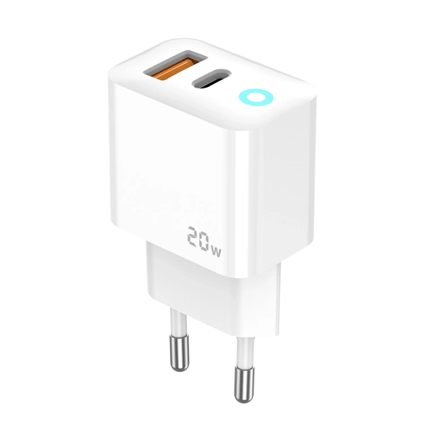 JELLICO ładowarka sieciowa EU11 PD 20W 1xUSB-C + 1xUSB QC3.0 + kabel USB-C - Lightning Biały