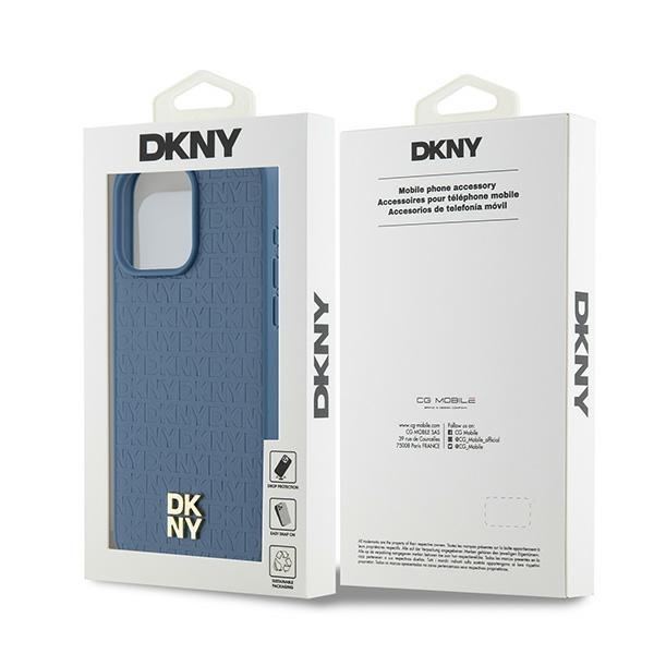 DKNY DKHMP15XPSHRPSB iPhone 15 Pro Max6.7" niebieski/blue hardcase Leather Monogram Pattern Metal Logo MagSafe