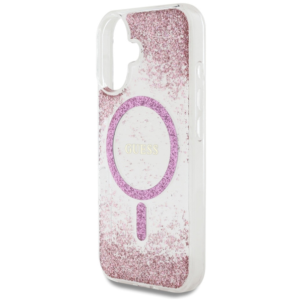Etui Guess HC Resin Bottom Glitter do iPhone 16 MagSafe różowy