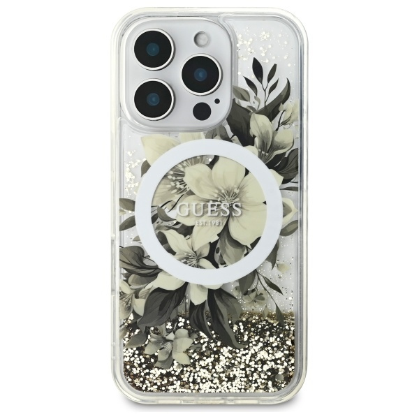 Guess GUHMP16LLFMWTE iPhone 16 Pro6.3" beżowy/beige hardcase Liquid Glitter Flower MagSafe