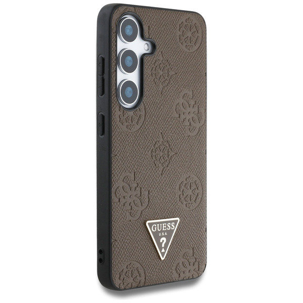 Etui Guess Grained Hot Stamp Peony       Pattern Triangle Logo MagSafe do Samsung Galaxy S25 brązowy