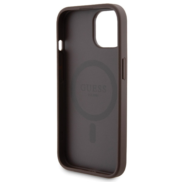 Zestaw Guess GUBPM5P15S4GEMGW iPhone15 6.1" hardcase + Powerbank 5000mAh MagSafe brązowy/brown 4G Metal Logo