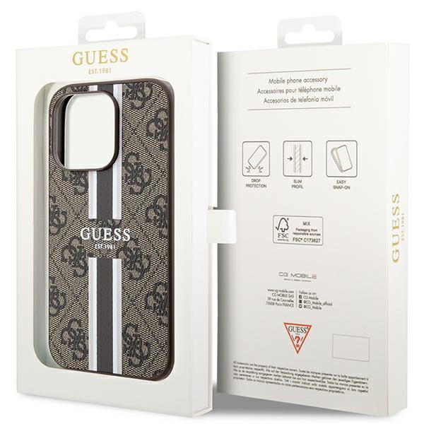Guess GUHMP15LP4RPSW iPhone 15 Pro 6.1" brązowy/brown hardcase 4G Printed Stripes MagSafe