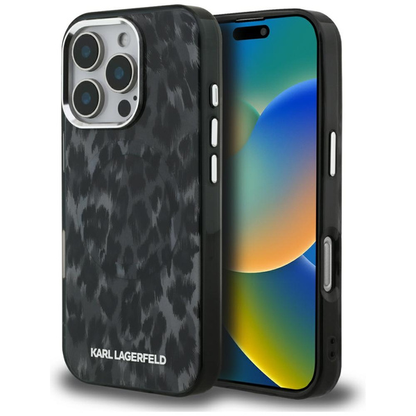 Etui Karl Lagerfeld IML Leopard Pattern  MagSafe do iPhone 16 Pro czarny