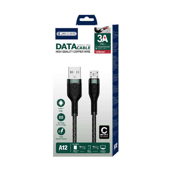 JELLICO USB KABEL - A12 3A MICRO USB 1.2M CZARNY