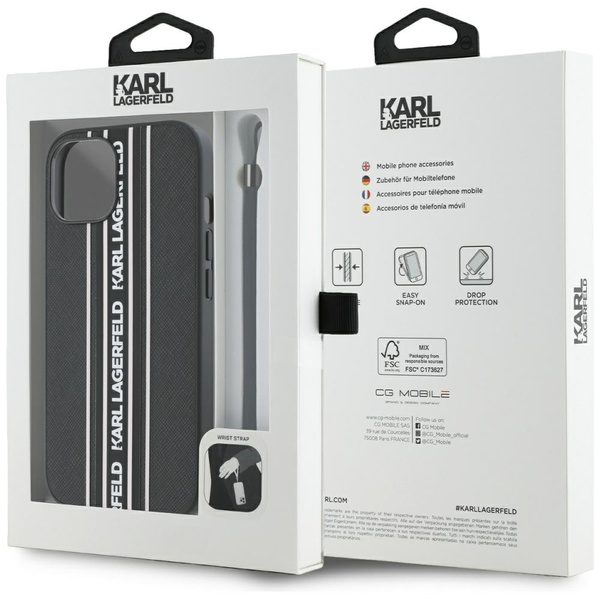 Etui Karl Lagerfeld Saffiano Athleisure  Stripes Cord do iPhone 15 różowy