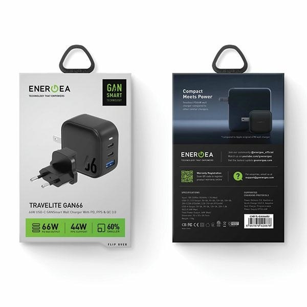 ENERGEA ład. siec. 1xUSB+2xUSB-C PD-PPS-QC 3.0 66W 2C1A czarny/black US+EU Travelite GAN66