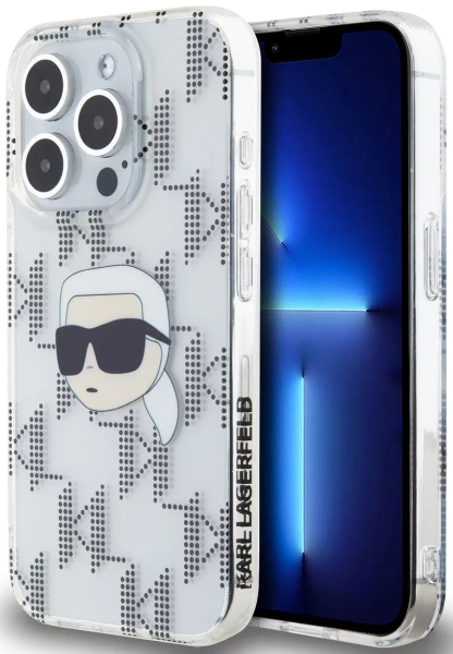 Karl Lagerfeld IML Elektropowlekane etui Karl Head do iPhone 15 Pro Max Przezroczyste