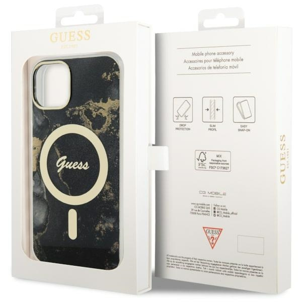 Guess GUHMP14MHTMRSK iPhone 14 Plus/ 15 Plus 6.7" czarny/black hardcase Golden Marble MagSafe
