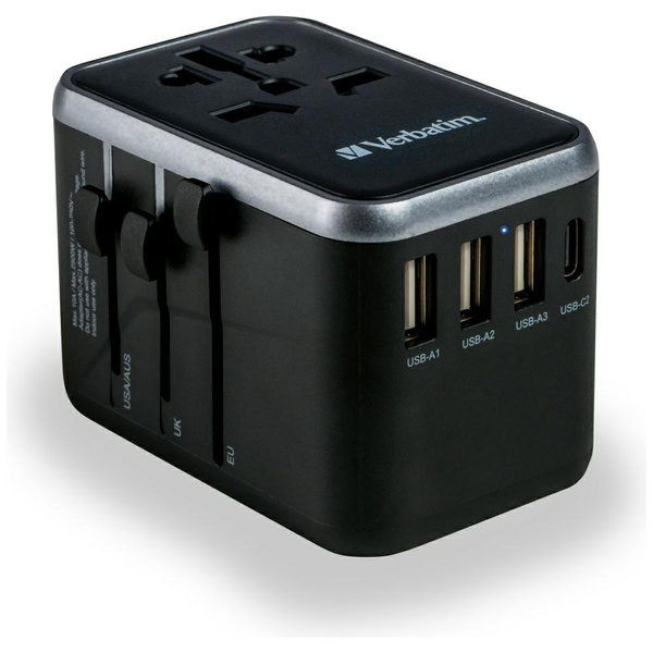 Verbatim Adapter podróżny EU/UK/US3xUSB-A/2xUSB-C PD 61W UTA-04 czarny/black 49546