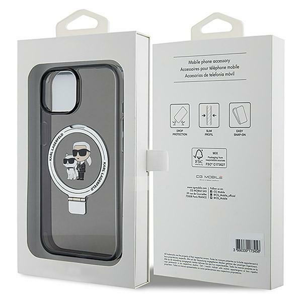 Karl Lagerfeld KLHMP15SHMRSKCK iPhone 15 6.1" black/black hardcase Ring Stand Karl&amp;Choupette MagSafe