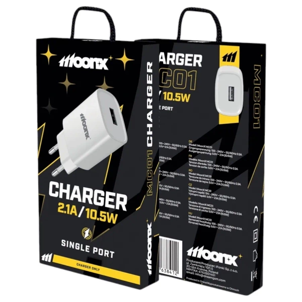 MOONX ładowarka sieciowa MC01 2.1A 10.5W 1xUSB Biały