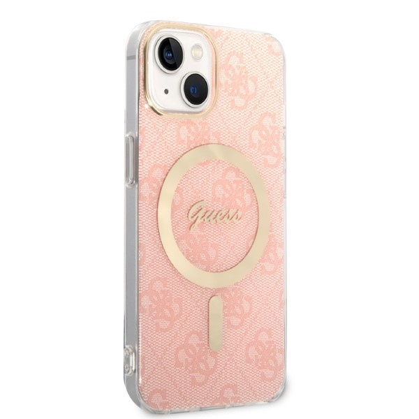 Zestaw Guess GUBPP14MH4EACSP Case+ Charger iPhone 14 Plus / 15 Plus 6.7" różowy/pink hard case 4G Print MagSafe