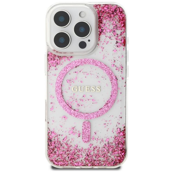 Etui Guess HC Resin Bottom Glitter do    iPhone 16 Pro Max MagSafe różowy